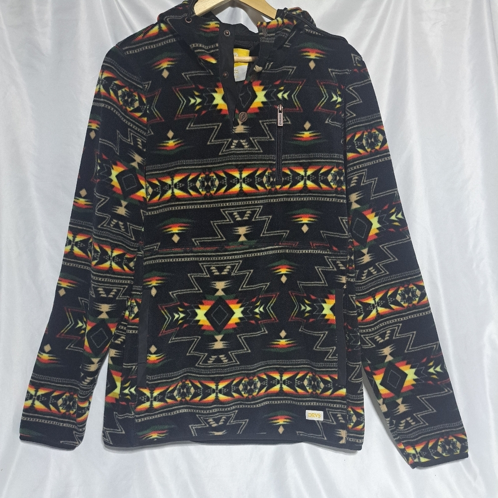Dravus McKinley 1/4 Snap Mens Medium Black Geo Print Tech‎ Fleece Jacket